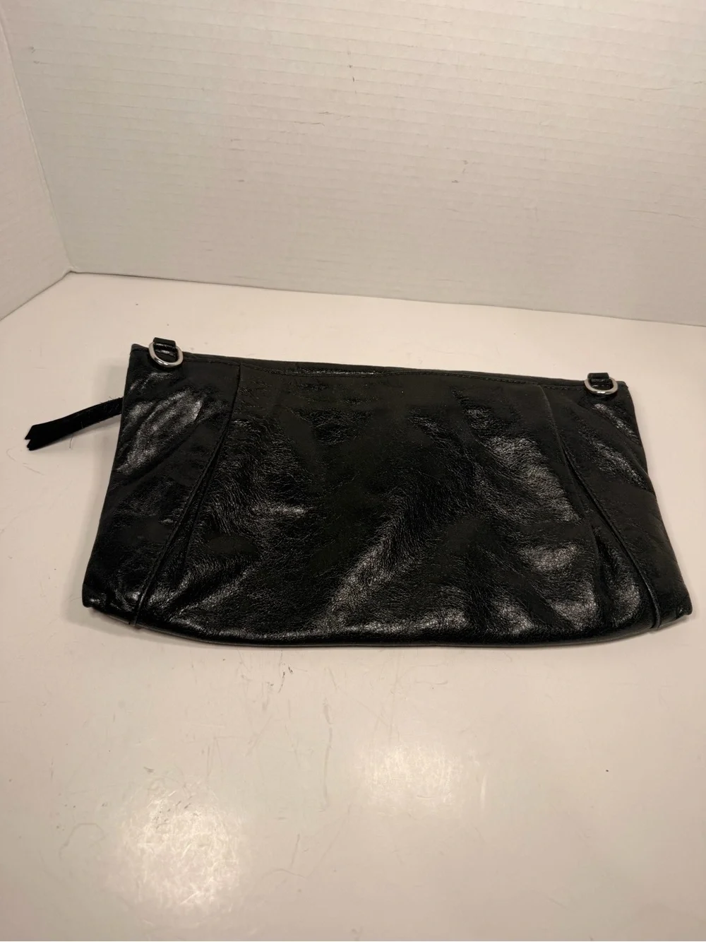 Gianni Chiarini Foldover Genuine Leather Black Clutch Bag